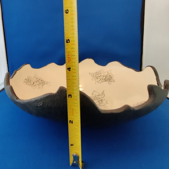*UNIQUE* Bowl -Lava Volcanic Crater Glaze – Black/Ivory White - Rose Design - Picture 8 of 10